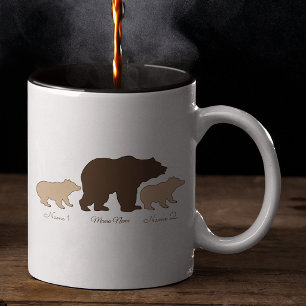 Custom Mama Bear With 2 Kid Names Mothers Day Gift Two-Tone Coffee Mug