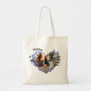 Custom Mama With Kids Names & Photo   flower heart Tote Bag