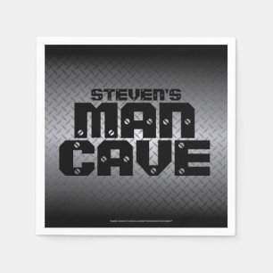Custom Man Cave Black and Grey Diamond Plate Napkin