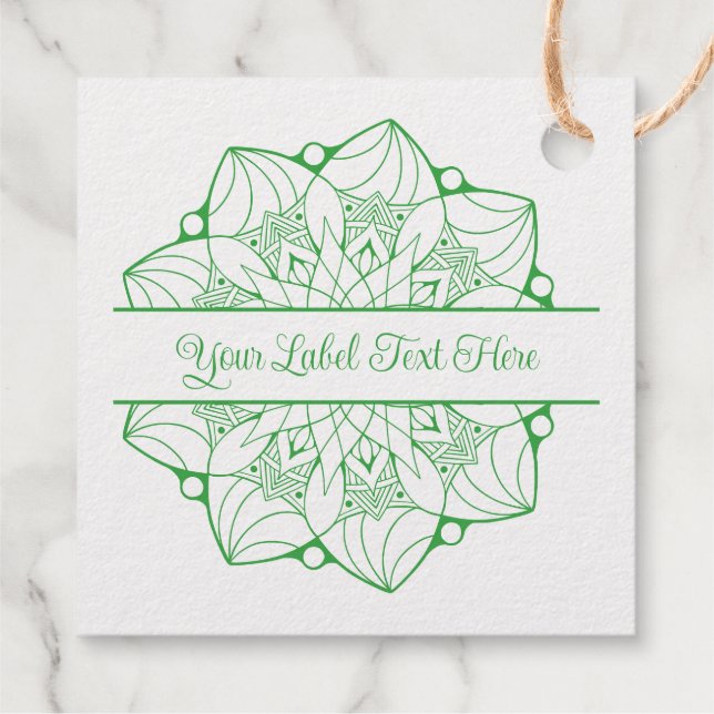 Custom Mandala Foil Label Tag - Green Accent (Back)