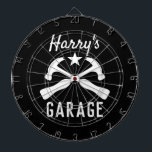 Custom manly car garage or mancave dart board<br><div class="desc">Custom manly car garage or mancave dart board gift. Cool hammer tool design with personalised name and background colour. Christmas or Birthday gift idea for husband, dad, boyfriend, grandpa, boss, coworker, carpenter, construction worker, builder, boy, kids etc. Trendy home decor for mechanic, auto repair shop, garage, man cave, contractor etc....</div>