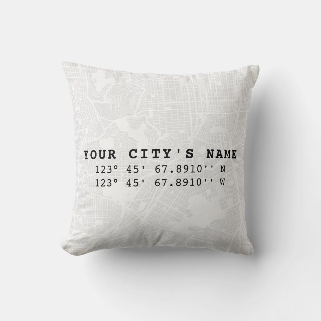 Custom Map & Coordinates | Black & White Cushion (Front)