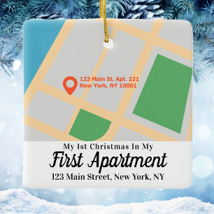 Custom Map My 1st Christmas In My First Apartment Ceramic Ornament