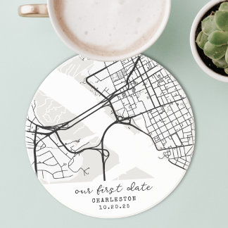 Custom Map "Where We Met" First Date Personalised Coaster