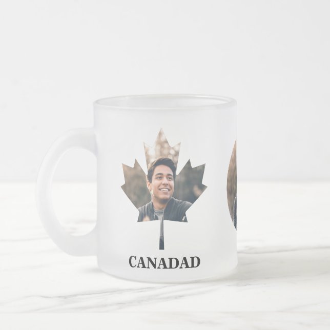 Custom maple leaf shape photo happy Canada day Frosted Glass Coffee Mug (Left)
