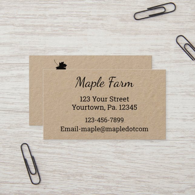 Custom Maple Syrup Kraft Business Card (Front/Back In Situ)