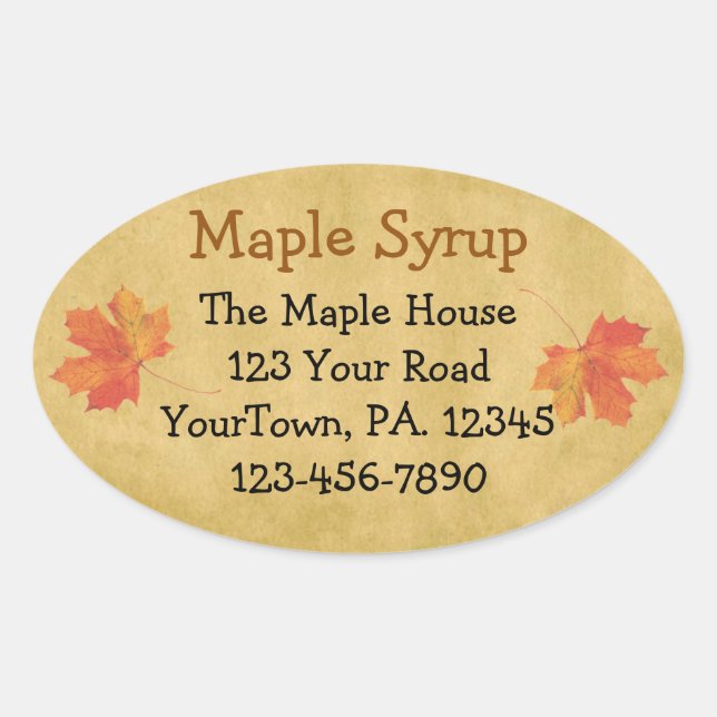 Custom Maple Syrup Maple Leaves Oval Sticker (Front)