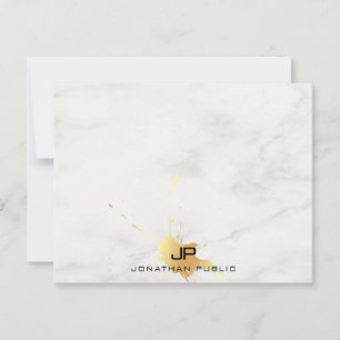 Custom Marble Elegant Gold Splash Monogram Card