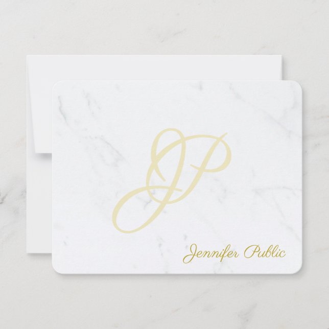 Custom Marble Gold Handwriting Script Text Modern Card (Front)