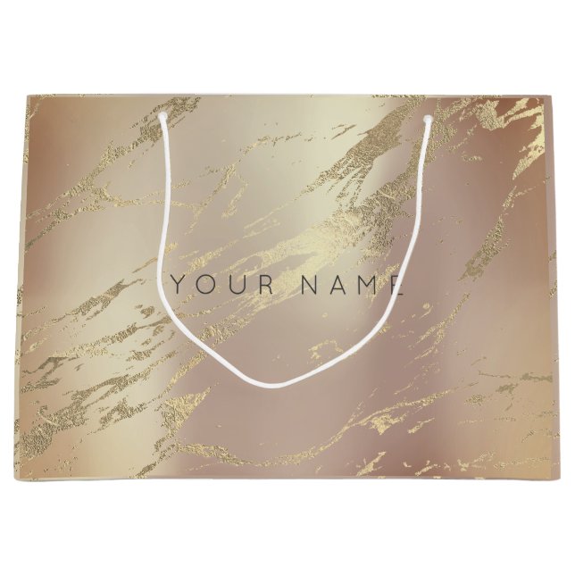 Custom Marble Gold Metallic Abstract Copper Blush Large Gift Bag (Front)