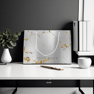 Custom Marble Gray Gold Metal Lux Abstract Silver Large Gift Bag