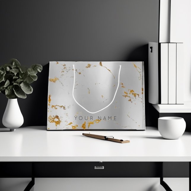 Custom Marble Gray Gold Metal Lux Abstract Silver Large Gift Bag (Custom Marble Gray Gold Metal Lux Abstract Silver Large Gift Bag)