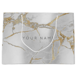 Custom Marble Gray Gold Metallic Abstract Silver Large Gift Bag