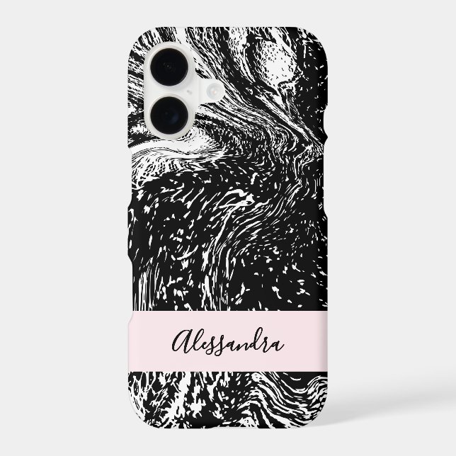Custom Marble Line Art Black White Pastel Pink  (Back)