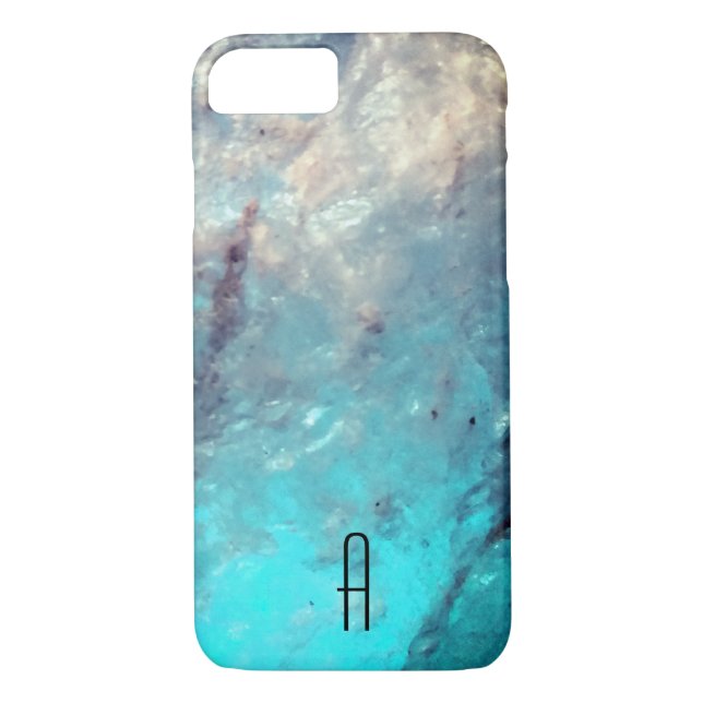 Custom Marble Monogram Turquoise Blue Case-Mate iPhone Case (Back)