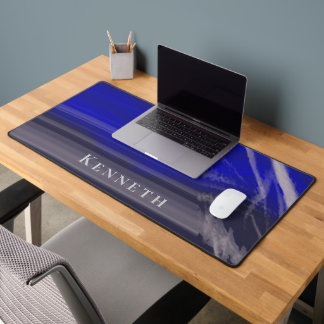 Custom Marble Navy Blue Grey Modern Abstract Men  Desk Mat