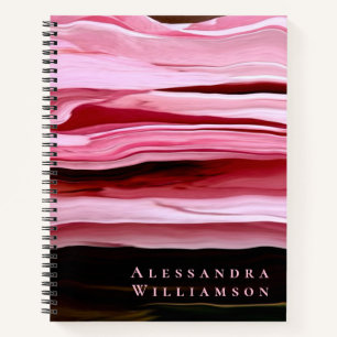 Custom Marble Stripes Pink Burgundy Abstract Ombre Notebook