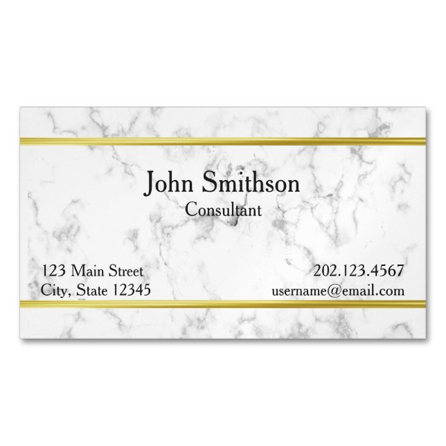 Custom Marble Texture with Faux Gold Border Magnetic Business Card (Front)