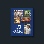 Custom Marching Band Orchestra Music Photo Collage Canvas Print<br><div class="desc">This custom marching band or orchestra photo collage design features your uploaded photo/s, musical notes and 2 lines of custom text. Add your musician's name, band or orchestra name or any text you'd like. Change the background colour to match your school's colours. Just click on "customise" and then the small...</div>