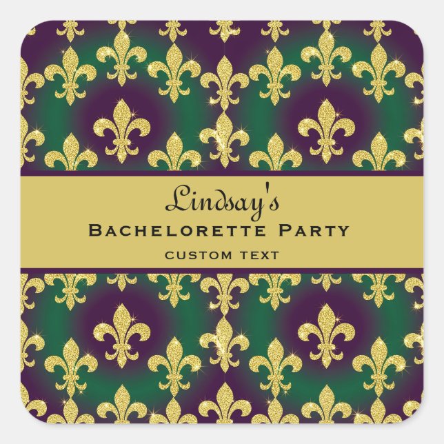 Custom Mardi Gras Bachelorette Party Square Sticker (Front)