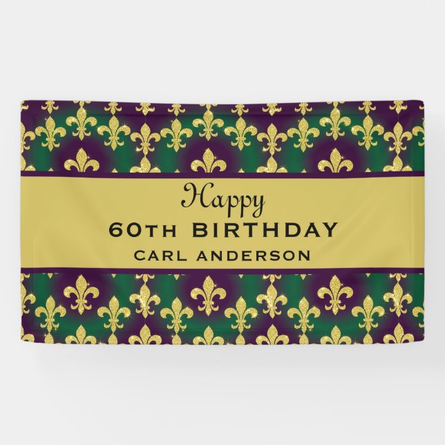 Custom Mardi Gras Birthday Party Banner (Horizontal)