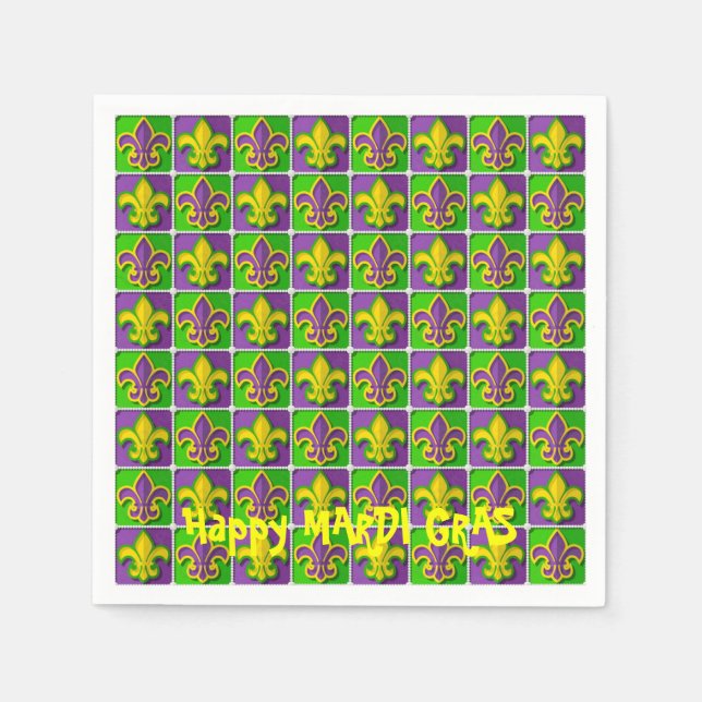 Custom MARDI GRAS Fleur de Lis Disposable Paper Napkin (Front)