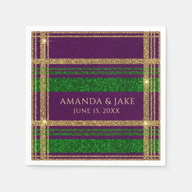 Custom Mardi Gras Plaid Napkin (Front)