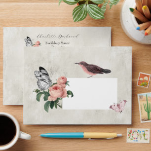 Custom Marie Antoinette roses, bird and butterfly Envelope