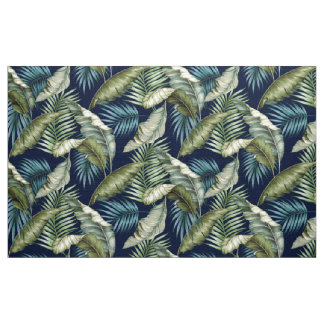 CUSTOM Marilyn-2 Hawaiian Leaves Green Teal Navy Fabric