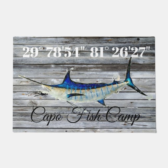 Custom Marlin Door Mat with Lat and Long (Front)