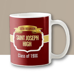 Custom Maroon 50th Class Reunion Favour Mug