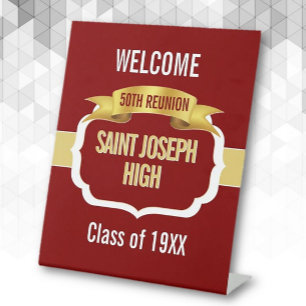 Custom Maroon 50th Class Reunion Pedestal Sign