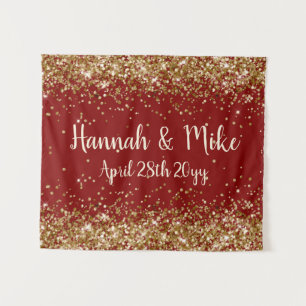 Custom Maroon and Gold Wedding Photo Booth Prop Tapestry