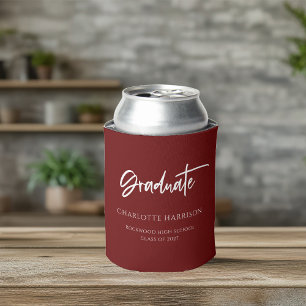Custom Maroon and White Graduation Party Can Cooler