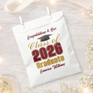 Custom Maroon Gold Class of 2026 Graduation Party Favour Bags