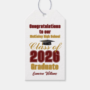 Custom Maroon Gold Class of 2026 Graduation Party Gift Tags