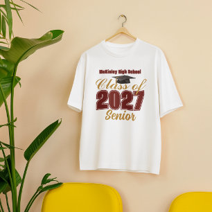 Custom Maroon Gold Class of 2027 Senior T-Shirt