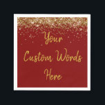 Custom Maroon & Gold Glitter Birthday Party Favour Napkin<br><div class="desc">personalised sweet 16 paper napkin,  personalised 1st 15th 16th serviette,  wedding reception cocktail hen do,  quinceanera mis quince for her,  couple rehearsal dinner vow renewal,  daughter bridal shower high school,  son college graduate baby boy,  25th anniversary 30th 40th 50th,  girl bachelorette weekend night 18th,  20th 21st wife husband graduation</div>