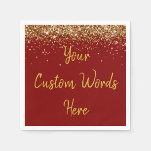 Custom Maroon & Gold Glitter Birthday Party Favour Napkin
