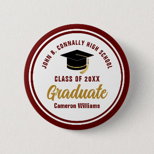 Custom Maroon Gold Graduate 2025 Graduation Party 6 Cm Round Badge