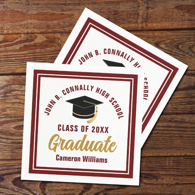 Custom Maroon Gold Graduate 2025 Graduation Party Napkin (Creator Uploaded)