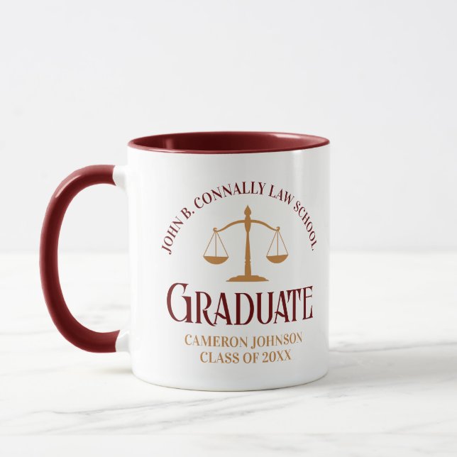 Custom Maroon Gold Law School Graduation Gift Mug (Left)