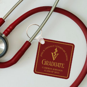 Custom Maroon Gold Veterinary School Graduation Key Ring