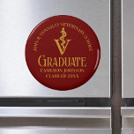 Custom Maroon Gold Veterinary School Graduation Magnet<br><div class="desc">This modern custom maroon veterinary medicine school graduation party magnet features the college graduate name in elegant gold script for the class of 2024. Customise with your university under the veterinarian medical caduceus for a great graduation gift for a DVM.</div>