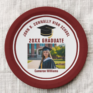 Custom Maroon Graduate Photo 2026 Graduation Party Paper Plate