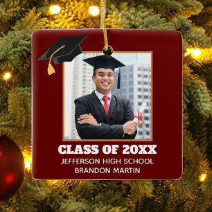 Custom Maroon Graduation Senior Photo 2025 Ceramic Ornament