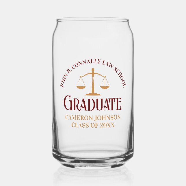 Custom Maroon Law School Graduation Commemorative Can Glass (Front)