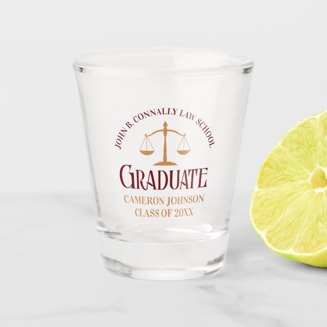 Custom Maroon Law School Graduation Commemorative Shot Glass (Front)