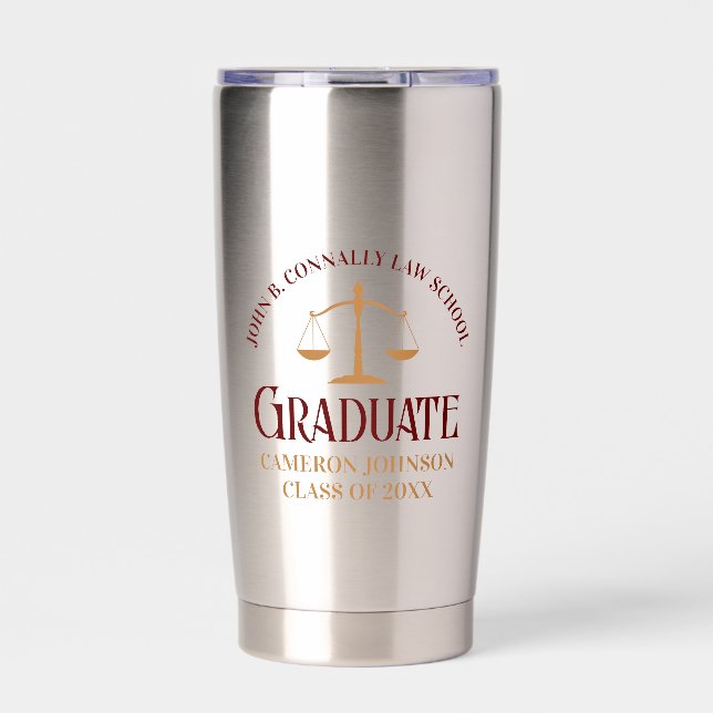 Custom Maroon Law School Graduation Keepsake Insulated Tumbler (Front)