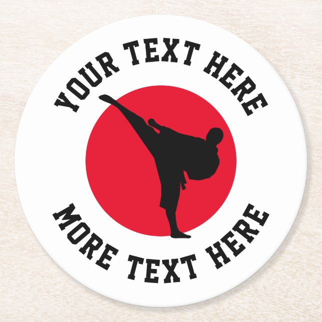 Custom martial arts karate kick silhouette round paper coaster (Front)